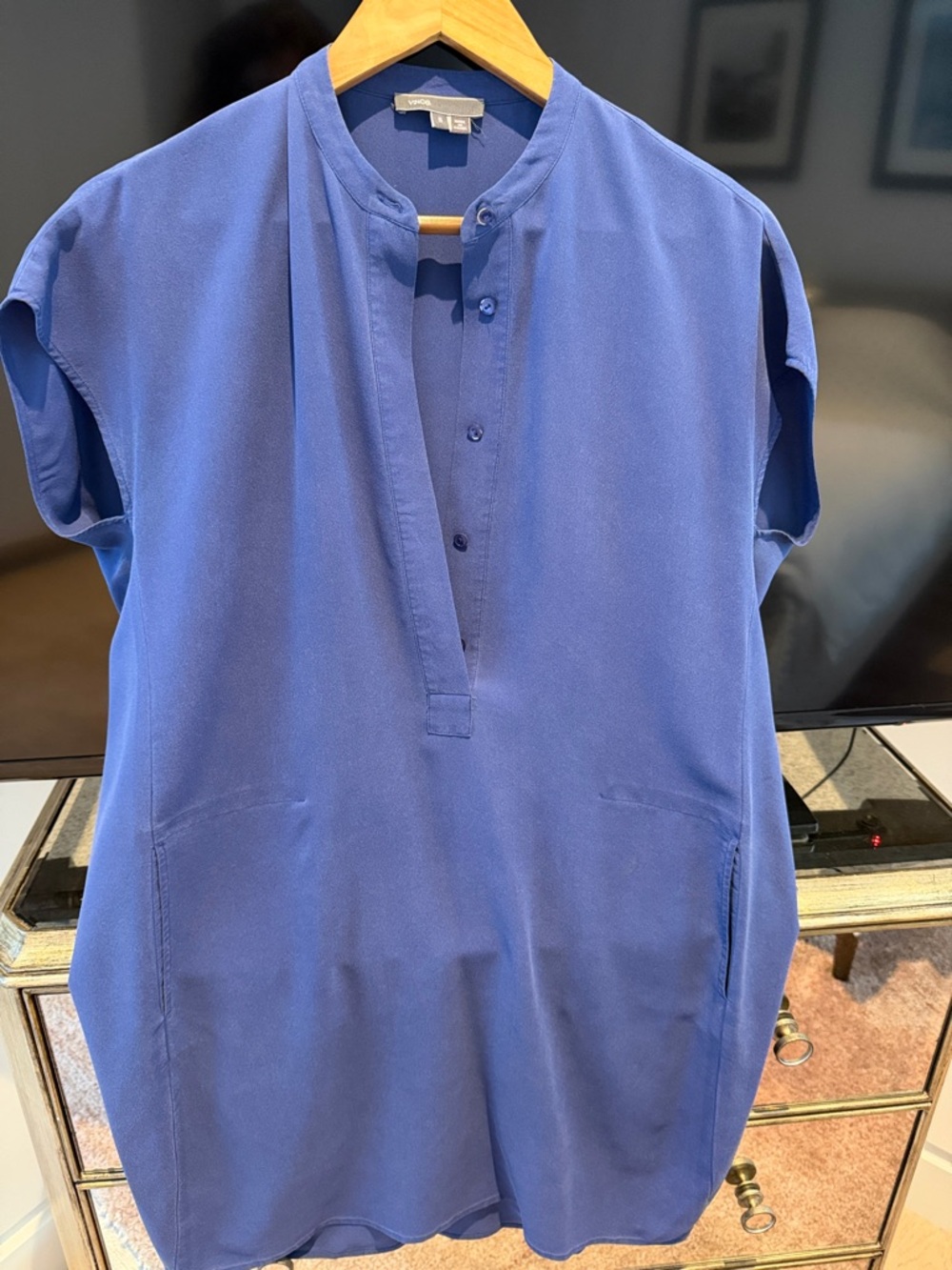 Vince Cobalt Blue Short-Sleeve Tunic Dress